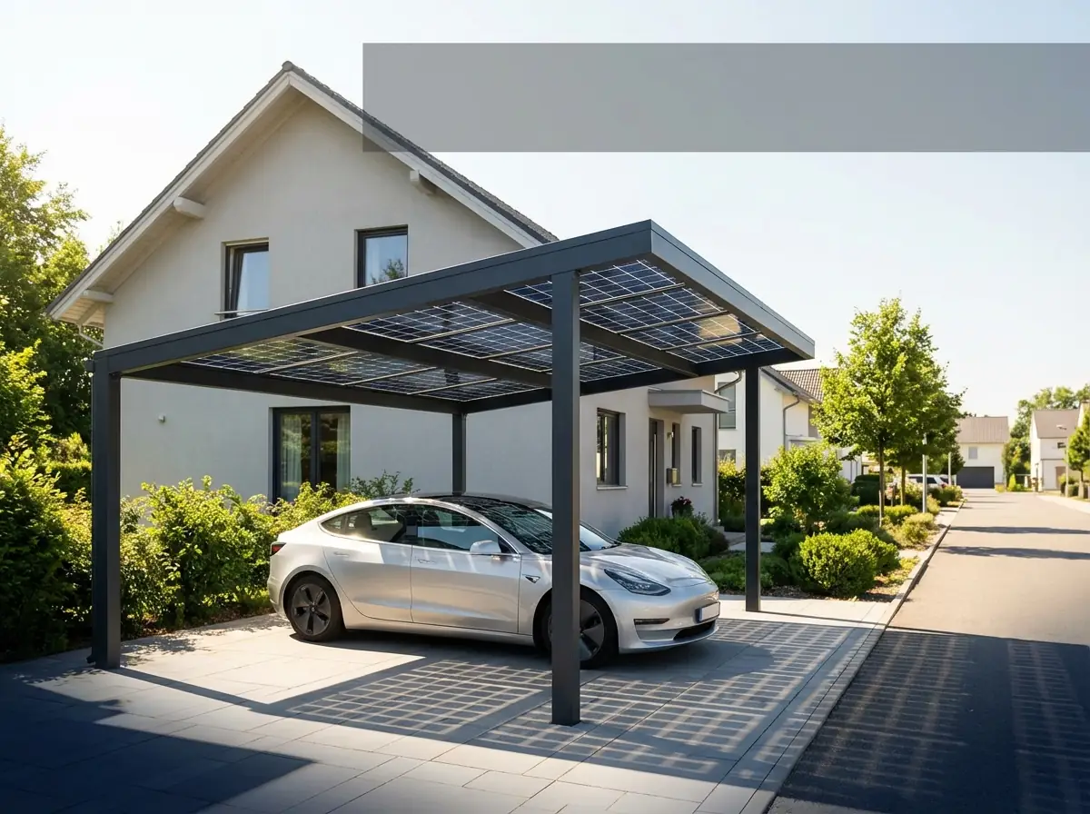Carport solarny z ładowarką do samochodu elektrycznego