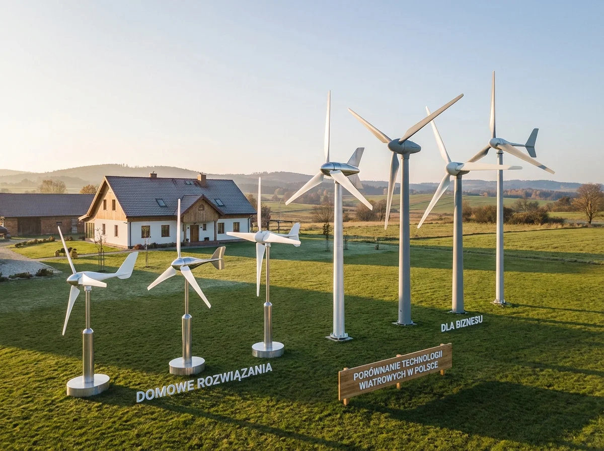 Pozioma turbina wiatrowa ze śmigłem na maszcie