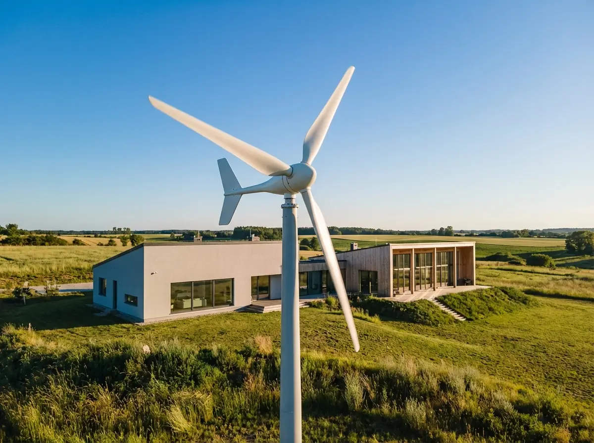 Komercyjna turbina wiatrowa przy obiekcie firmowym