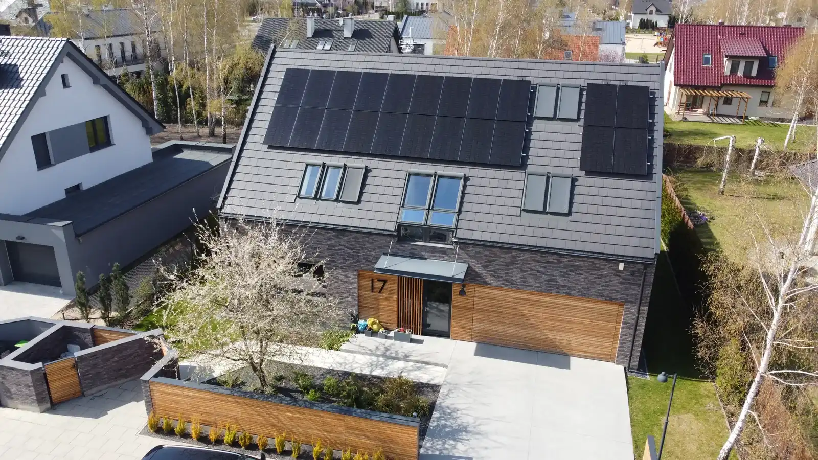 Rooftop solar PV installation on a house in Poznań