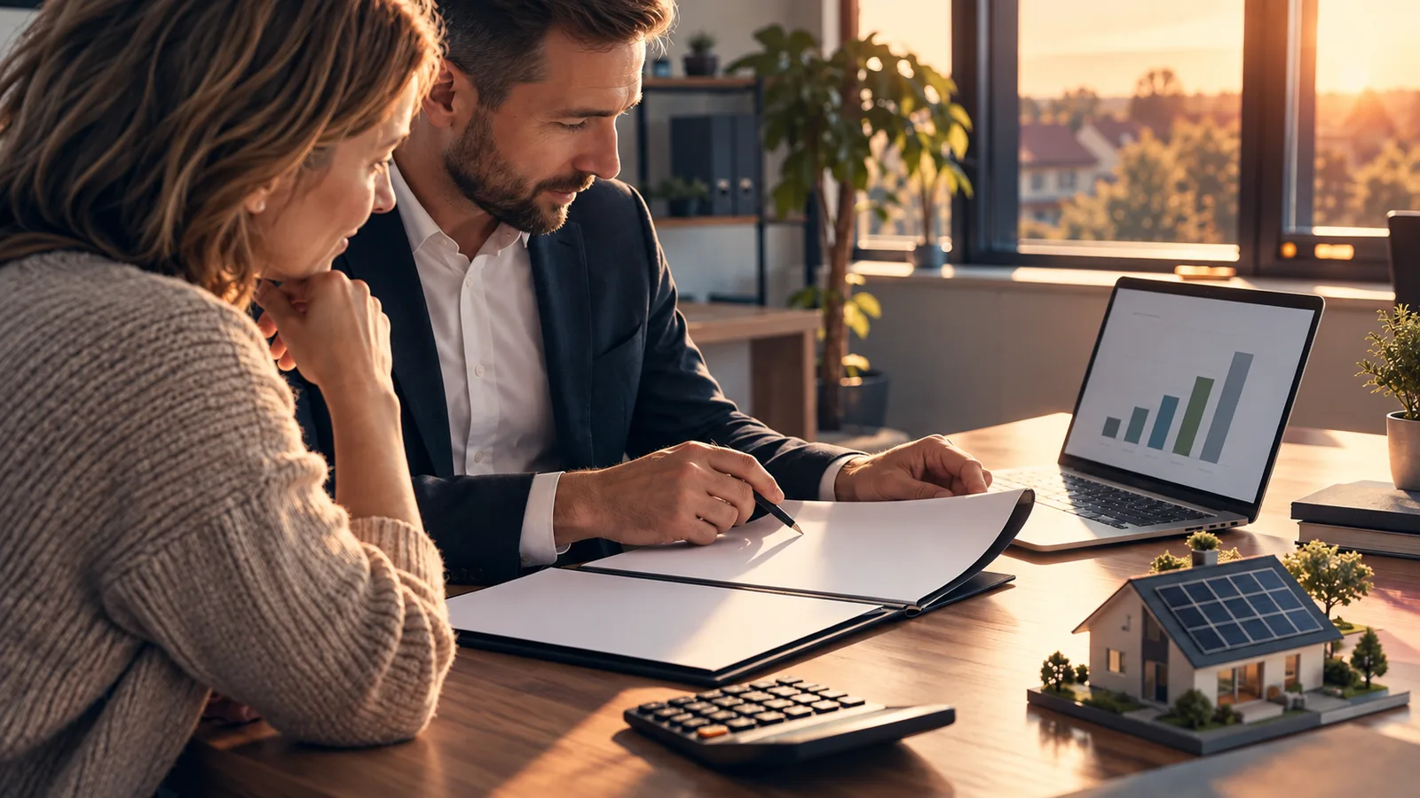 Doradca i klientka omawiają finansowanie instalacji OZE